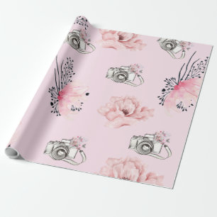 Floral watercolor Camera Chic Wrapping Paper