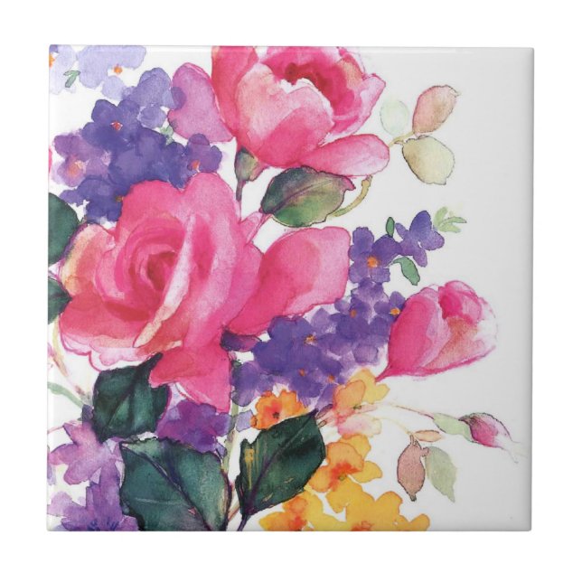 Floral watercolor ceramic coasters (Front)