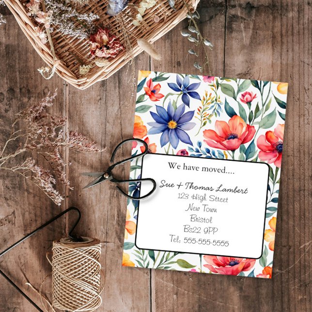 Floral Watercolor Change of Address in Red green  Announcement Postcard (Creator Uploaded)