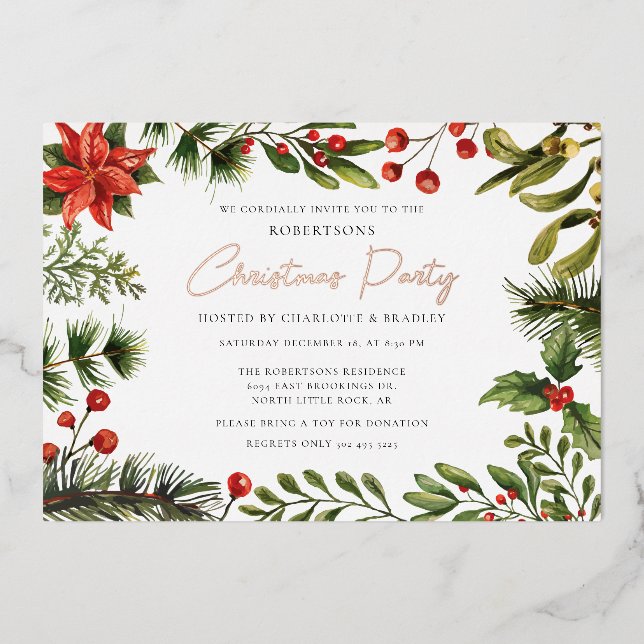 Floral Watercolor Christmas Party Rose Gold (Front)