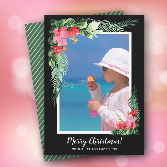 Floral Watercolor Christmas Photo Holiday Card (Creator Uploaded)