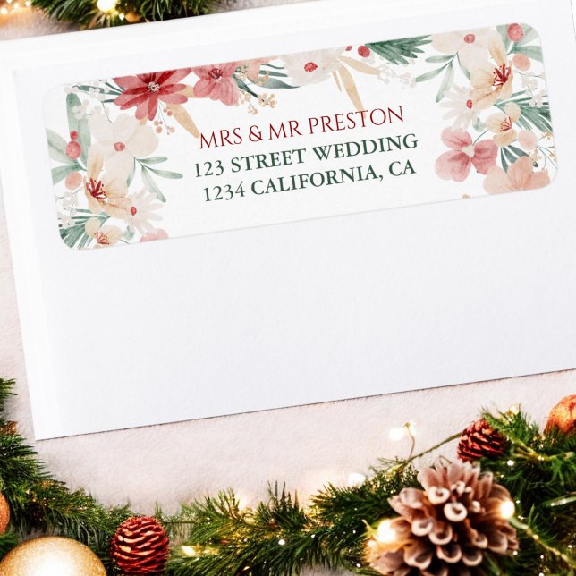 Floral Watercolor Christmas Rustic Winter Wedding (Floral Watercolor Christmas Rustic Winter Wedding Label)