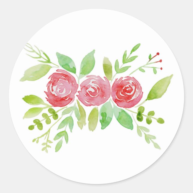 Floral Watercolor Classic Round Sticker (Front)