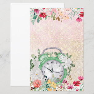 Floral watercolor clock decoupage scrapbook pape
