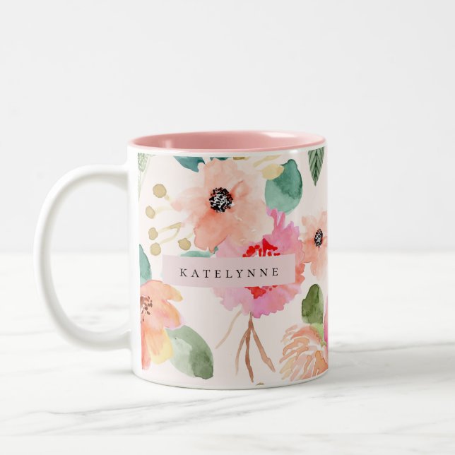 Floral Watercolor Coffee Mug Porcelain Tea Cup (Left)