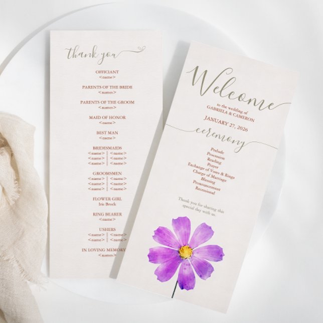 Floral Watercolor Cosmos Daisy Terracotta Wedding Programme (Creator Uploaded)