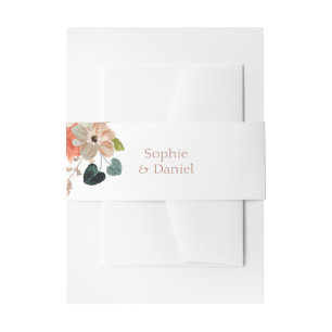 Floral Watercolor Couple Initials White Wedding Invitation Belly Band