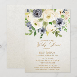 Floral Watercolor Cream Baby Shower Invitation