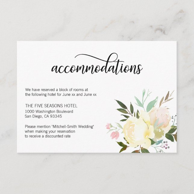 Floral Watercolor Cream Wedding Accommodation Card (Front)