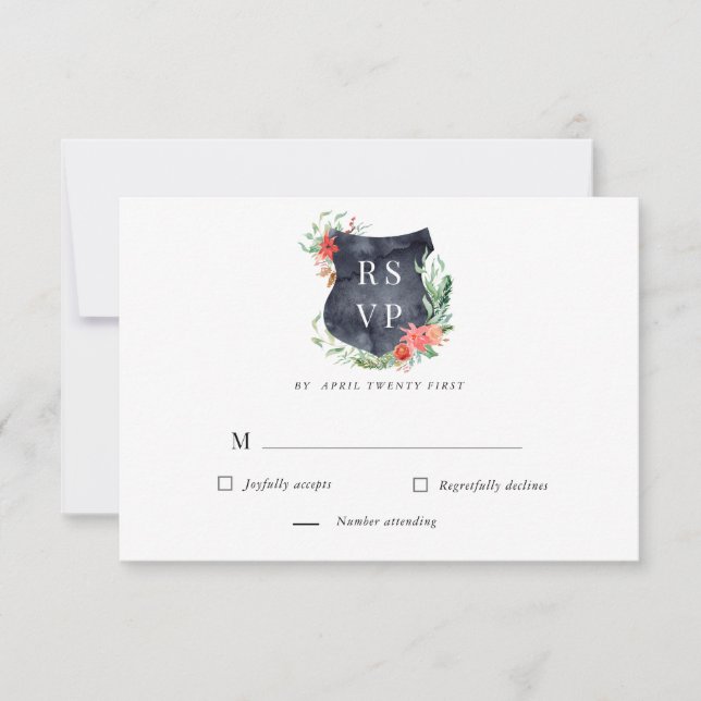 floral watercolor crest RSVP Response Card (Front)
