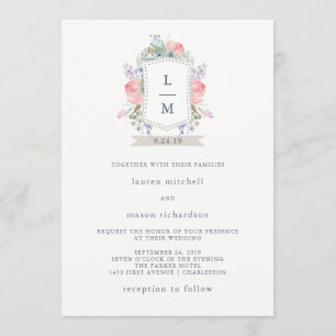 Floral Watercolor Crest Wedding Invitation