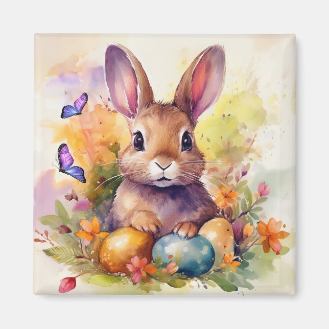 Floral Watercolor Cute Easter Bunny  Magnet (Front)