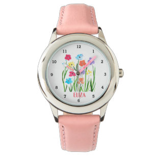 Floral Watercolor Cute Girls Pink Kids Watch