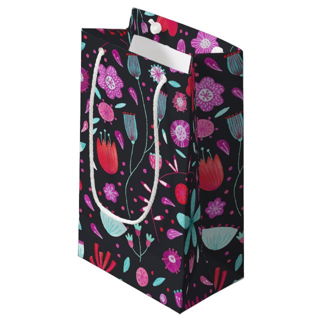 Floral Watercolor Dark Small Gift Bag (Front Angled)