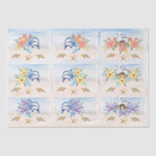 Floral Watercolor Dolphins & Sandpipers Decoupage  Tissue Paper