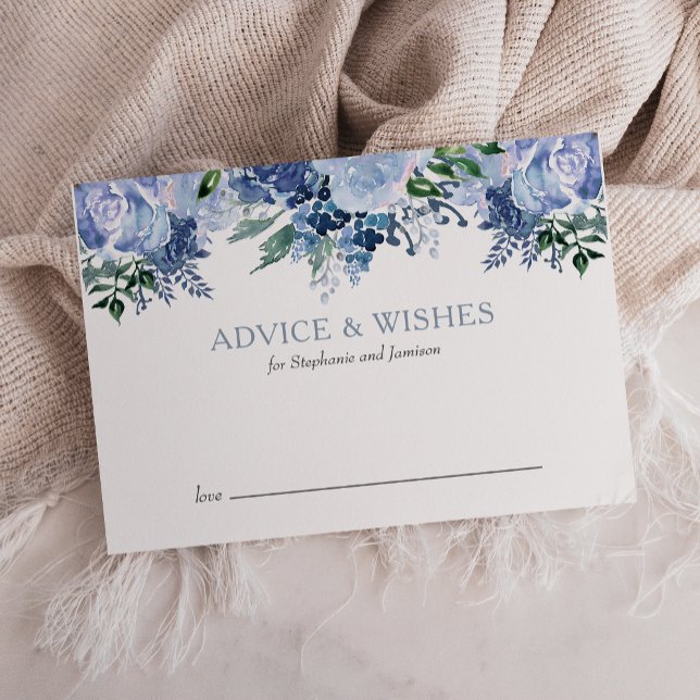  Floral Watercolor Dusty Blue Wedding Advice Card (Creator Uploaded)