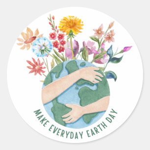 Floral Watercolor Earth Day Classic Round Sticker