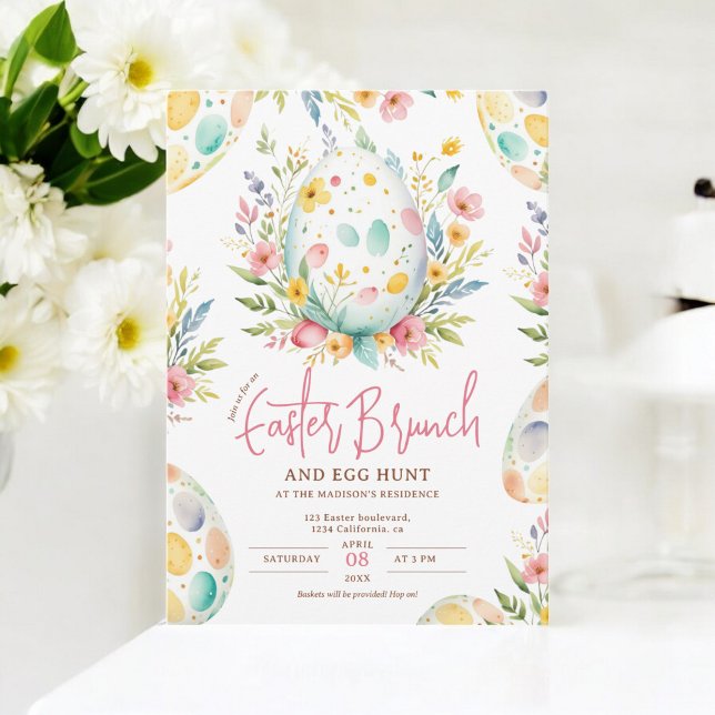 Floral Watercolor Easter Brunch and Egg Hunt Invitation (Floral Watercolor Easter Brunch and Egg Hunt Invitation)