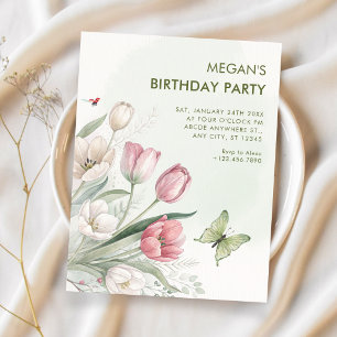 Floral watercolor elegant birthday invitation