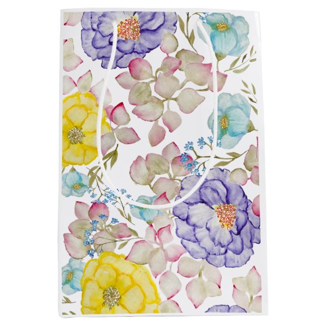 Floral watercolor elegant pattern medium gift bag (Front)