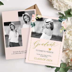 Floral watercolor elegant photo graduation announcement
