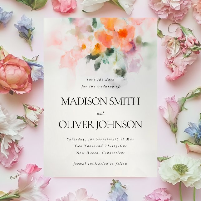 Floral Watercolor Elegant Romantic Botanical Save The Date (Creator Uploaded)