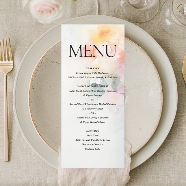 Floral Watercolor Elegant Romantic Wedding Menu (Creator Uploaded)