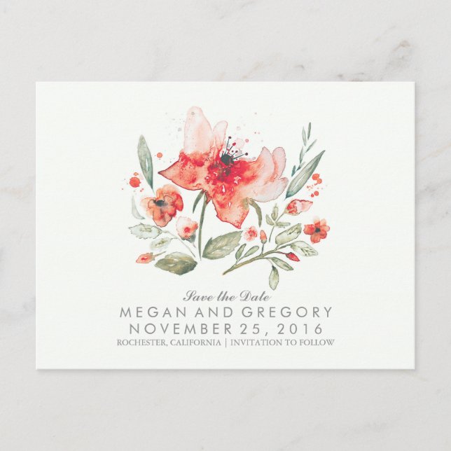 floral watercolor elegant save the date announcement postcard (Front)