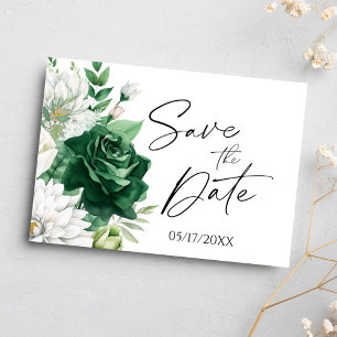 Floral Watercolor Emerald Green Boho Save The Date Announcement Postcard