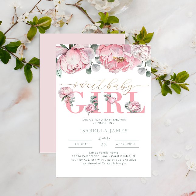 Floral Watercolor Eucalyptus Greenery Personalised Invitation (Sweet Baby Girl Baby Shower Invite)