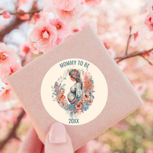 Floral Watercolor Expecting Mummy to Be Classic Round Sticker