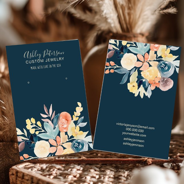 Floral watercolor fall jewellery earring display business card (Floral watercolor fall jewelry earring display business card)