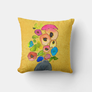 Floral watercolor flowers in vase cushion