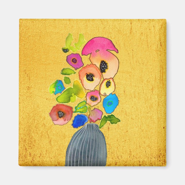 Floral watercolor flowers in vase magnet (Front)