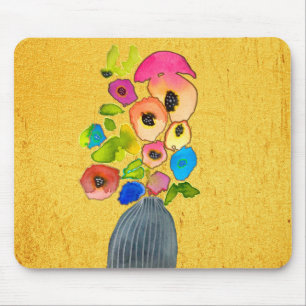 Floral watercolor flowers in vase mouse pad