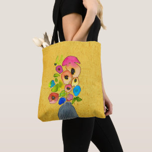 Floral watercolor flowers in vase tote bag