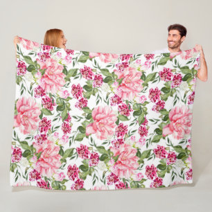 Floral Watercolor Flowers Roses Peony Orchids  Fleece Blanket