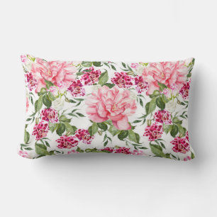 Floral Watercolor Flowers Roses Peony Orchids Lumbar Cushion
