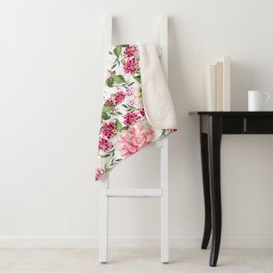 Floral Watercolor Flowers Roses Peony Orchids Sherpa Blanket