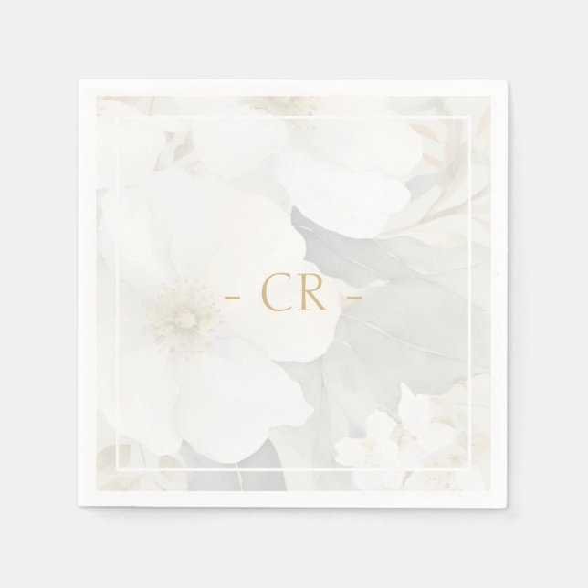 Floral Watercolor Foliage Overlay & Names Napkin (Front)