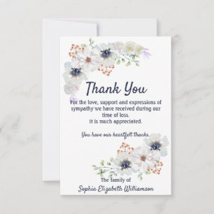 Floral Watercolor Funeral Sympathy Thank You Card