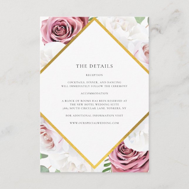 Floral Watercolor Geometric Wedding Details Enclosure Card (Front)