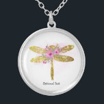 *~*  Floral Watercolor GOLD Glitter Dragonfly  Sil Silver Plated Necklace<br><div class="desc">SILVER PLATE NECKLACE Intention Jewellery - round Soothing Calming energy charged JEWELRY WITH INTENTION (R) Set an intention in a positive manner such as " I AM ... ." . The energy will help you in positive Transformation. When one is calm, healing can occur. A DRAGONFLY is a symbol of...</div>