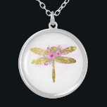 *~*  Floral Watercolor GOLD Glitter Dragonfly  Silver Plated Necklace<br><div class="desc">SILVER PLATE NECKLACE Intention Jewellery - round Soothing Calming energy charged JEWELRY WITH INTENTION (R) Set an intention in a positive manner such as " I AM ... ." . The energy will help you in positive Transformation. When one is calm, healing can occur. A DRAGONFLY is a symbol of...</div>