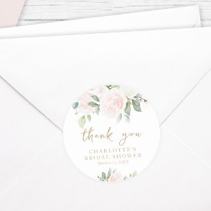Floral Watercolor Gold Thank you Bridal Shower Classic Round Sticker
