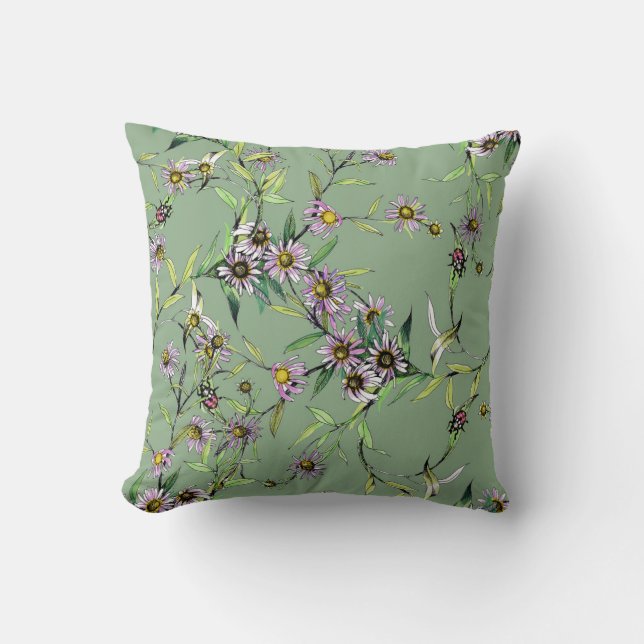 Floral Watercolor: Green Seamless Pattern Cushion (Front)