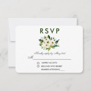 Floral Watercolor Green White Wedding RSVP Card