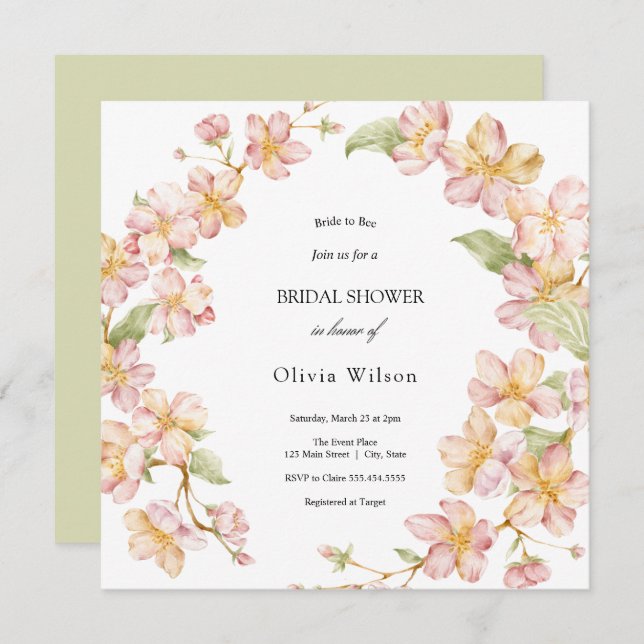 floral watercolor greenery elegant bridal shower invitation (Front/Back)