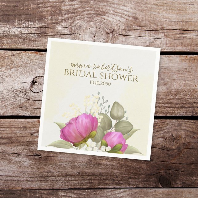 Floral Watercolor Greenery Peony Bridal Shower Napkin (Creator Uploaded)