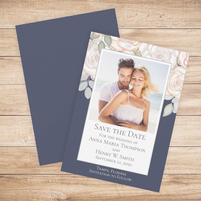 Floral Watercolor Greenery Save the Date Blue Invitation (Creator Uploaded)